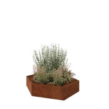 Corten acél virágláda - Hatszög - 159,3 x 138,6 x 30 cm - Fenéklemez nélkül