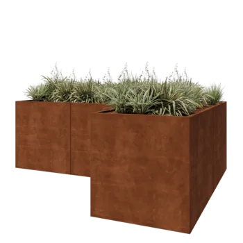 Corten acél virágláda - L-alak - 300 x 200 x 100 cm - Fenéklemez nélkül