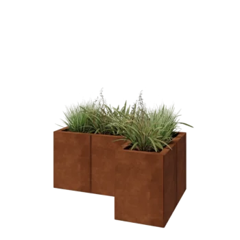 Corten acél virágláda - L-alak - 90 x 60 x 40 cm - Fenéklemezzel