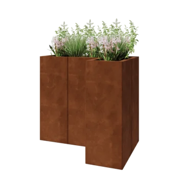 Corten acél virágláda - L-alak - 90 x 60 x 80 cm - Fenéklemezzel