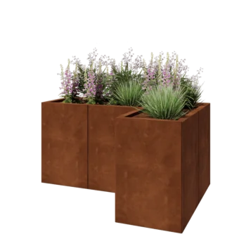 Corten acél virágláda - L-alak - 120 x 80 x 60 cm - Fenéklemezzel