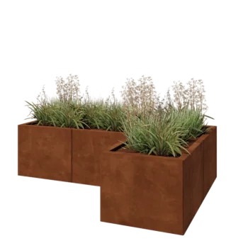 Corten acél virágláda - L-alak - 150 x 100 x 40 cm - Fenéklemezzel