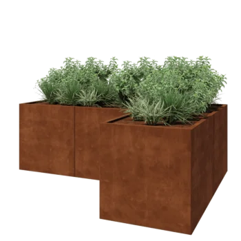 Corten acél virágláda - L-alak - 240 x 160 x 80 cm - Fenéklemez nélkül