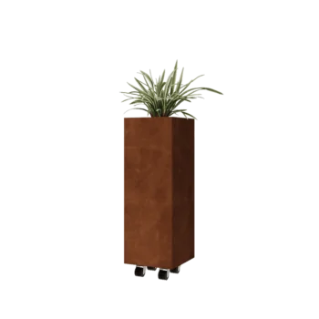 Corten acél virágláda - Négyzet - 30 x 30 x 80 cm - Fenéklemezzel - Kerekekkel