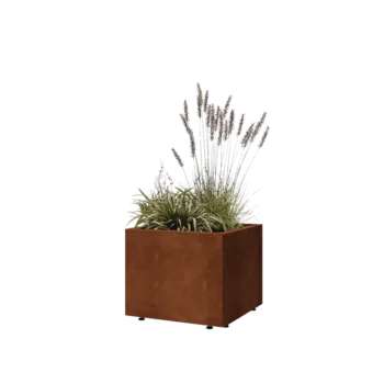 Corten acél virágláda - Négyzet - 50 x 50 x 40 cm - Fenéklemezzel - Lábakkal