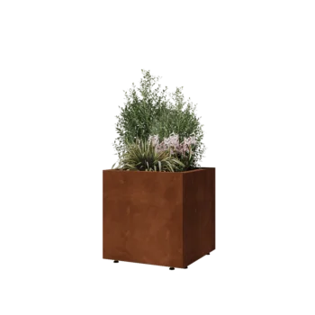 Corten acél virágláda - Négyzet - 50 x 50 x 50 cm - Fenéklemezzel - Lábakkal