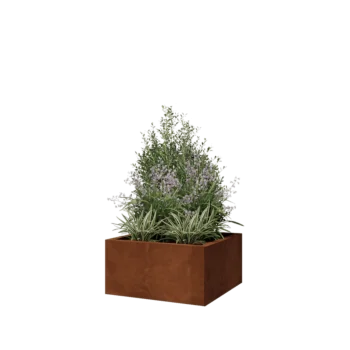 Corten acél virágláda - Négyzet - 60 x 60 x 30 cm - Fenéklemezzel