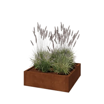 Corten acél virágláda - Négyzet - 100 x 100 x 30 cm - Fenéklemezzel