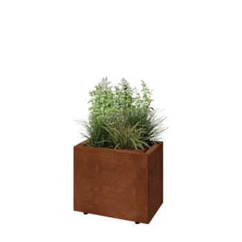 Corten acél virágláda - Téglalap - 50 x 30 x 40 cm - Fenéklemezzel - Lábakkal