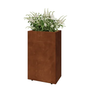 Corten acél virágláda - Téglalap - 50 x 30 x 80 cm - Fenéklemezzel - Lábakkal