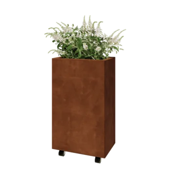 Corten acél virágláda - Téglalap - 50 x 30 x 80 cm - Fenéklemezzel - Kerekekkel