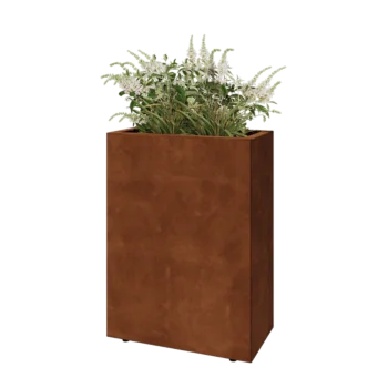 Corten acél virágláda - Téglalap - 60 x 30 x 80 cm - Fenéklemezzel - Lábakkal