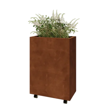 Corten acél virágláda - Téglalap - 60 x 30 x 80 cm - Fenéklemezzel - Kerekekkel