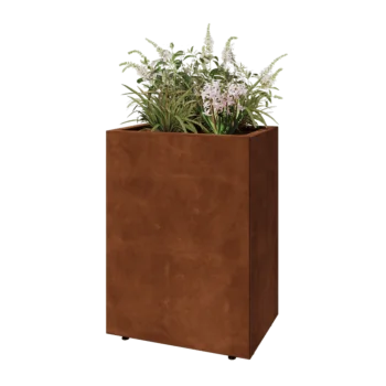 Corten acél virágláda - Téglalap - 60 x 40 x 80 cm - Fenéklemezzel - Lábakkal