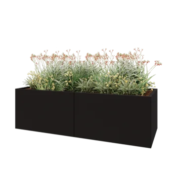 Acél virágláda XXL - Téglalap - 200 x 80 x 60 cm - RAL9005 matt (fekete) - Fenéklemezzel