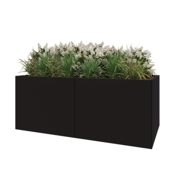 Acél virágláda XXL - Téglalap - 200 x 100 x 80 cm - RAL9005 matt (fekete) - Fenéklemezzel