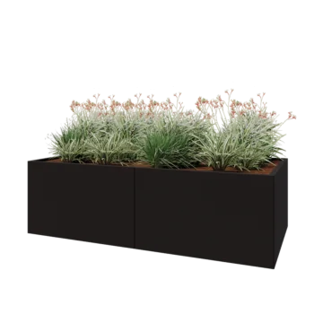 Acél virágláda XXL - Téglalap - 200 x 100 x 60 cm - RAL9005 matt (fekete) - Fenéklemezzel