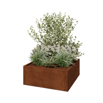 Corten acél virágláda - Négyzet - 100 x 100 x 40 cm - Fenéklemez nélkül