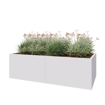 Acél virágláda XXL - Téglalap - 200 x 100 x 60 cm - RAL9010 matt (fehér) - Fenéklemezzel