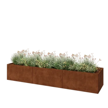 Corten acél virágláda XXL - Téglalap - 360 x 80 x 60 cm - Fenéklemezzel
