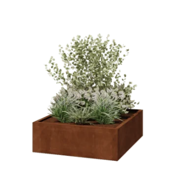 Corten acél virágláda - Négyzet - 120 x 120 x 40 cm - Hegesztett - Fenéklemezzel