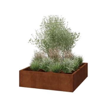 Corten acél virágláda - Négyzet - 140 x 140 x 40 cm - Hegesztett - Fenéklemez nélkül