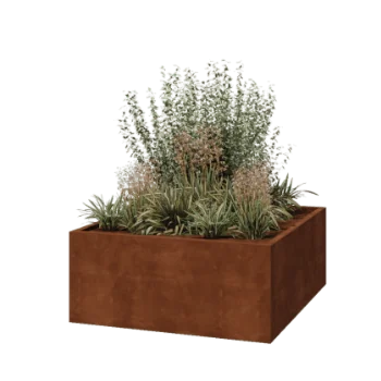 Corten acél virágláda - Négyzet - 140 x 140 x 60 cm - Hegesztett - Fenéklemezzel