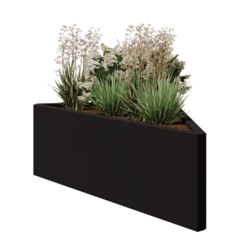 Acél virágláda - Egyenlőtlen oldalú háromszög - 112,2 x 60,5 x 40 cm - RAL9005 matt (fekete) - Fenéklemez nélkül