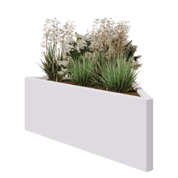 Acél virágláda - Egyenlőtlen oldalú háromszög - 112,2 x 60,5 x 40 cm - RAL9010 matt (fehér) - Fenéklemez nélkül