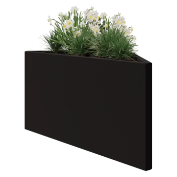 Acél virágláda - Egyenlőtlen oldalú háromszög - 112,2 x 60,5 x 60 cm - RAL9005 matt (fekete) - Fenéklemez nélkül