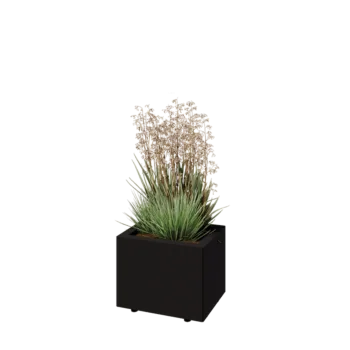 Acél virágláda - Téglalap - 40 x 30 x 30 cm - RAL9005 matt (fekete) - Fenéklemezzel - Lábakkal