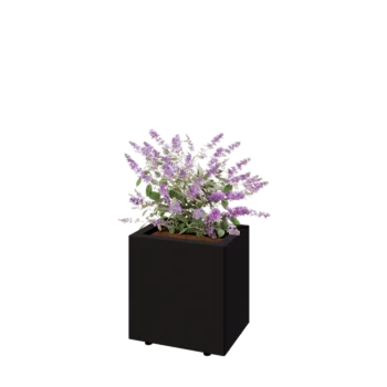 Acél virágláda - Téglalap - 40 x 30 x 40 cm - RAL9005 matt (fekete) - Fenéklemezzel - Lábakkal