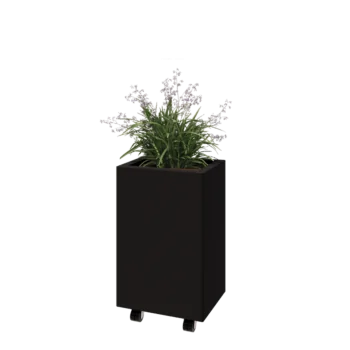Acél virágláda - Téglalap - 40 x 30 x 60 cm - RAL9005 matt (fekete) - Fenéklemezzel - Kerekekkel