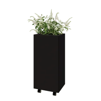 Acél virágláda - Téglalap - 40 x 30 x 80 cm - RAL9005 matt (fekete) - Fenéklemezzel - Kerekekkel