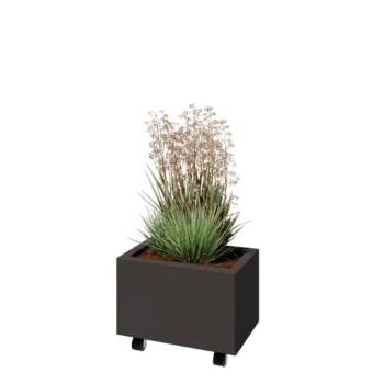 Acél virágláda - Téglalap - 50 x 30 x 30 cm - RAL7016 matt (antracitszürke) - Fenéklemezzel - Kerekekkel