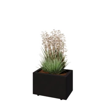 Acél virágláda - Téglalap - 50 x 30 x 30 cm - RAL9005 matt (fekete) - Fenéklemezzel - Lábakkal