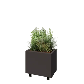 Acél virágláda - Téglalap - 50 x 30 x 40 cm - Más RAL szín - Fenéklemezzel - Kerekekkel