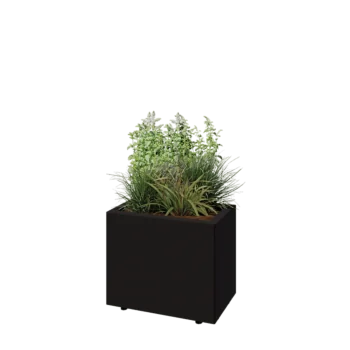 Acél virágláda - Téglalap - 50 x 30 x 40 cm - RAL9005 matt (fekete) - Fenéklemezzel - Lábakkal