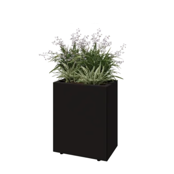 Acél virágláda - Téglalap - 50 x 30 x 60 cm - RAL9005 matt (fekete) - Fenéklemezzel - Lábakkal