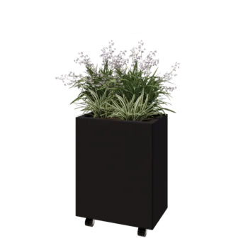 Acél virágláda - Téglalap - 50 x 30 x 60 cm - RAL9005 matt (fekete) - Fenéklemezzel - Kerekekkel