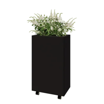 Acél virágláda - Téglalap - 50 x 30 x 80 cm - RAL9005 matt (fekete) - Fenéklemezzel - Kerekekkel