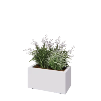 Acél virágláda - Téglalap - 60 x 30 x 30 cm - RAL9010 matt (fehér) - Fenéklemezzel - Lábakkal