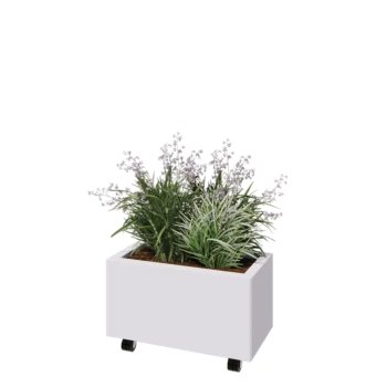 Acél virágláda - Téglalap - 60 x 30 x 30 cm - RAL9010 matt (fehér) - Fenéklemezzel - Kerekekkel