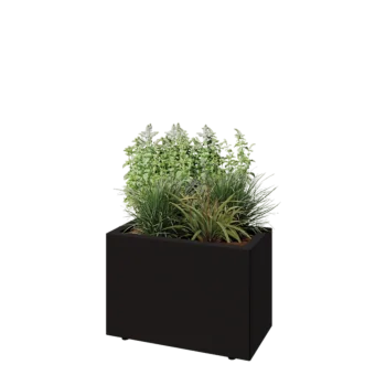 Acél virágláda - Téglalap - 60 x 30 x 40 cm - RAL9005 matt (fekete) - Fenéklemezzel - Lábakkal