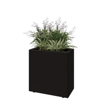 Acél virágláda - Téglalap - 60 x 30 x 60 cm - RAL9005 matt (fekete) - Fenéklemezzel - Lábakkal