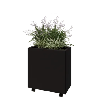 Acél virágláda - Téglalap - 60 x 30 x 60 cm - RAL9005 matt (fekete) - Fenéklemezzel - Kerekekkel