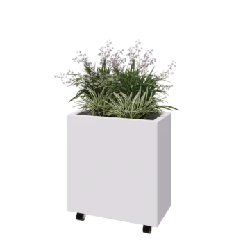 Acél virágláda - Téglalap - 60 x 30 x 60 cm - RAL9010 matt (fehér) - Fenéklemezzel - Kerekekkel