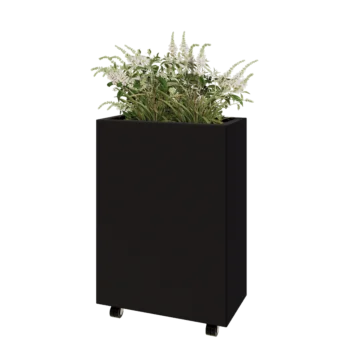 Acél virágláda - Téglalap - 60 x 30 x 80 cm - RAL9005 matt (fekete) - Fenéklemezzel - Kerekekkel