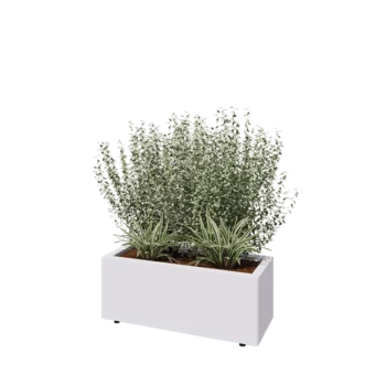 Acél virágláda - Téglalap - 80 x 30 x 30 cm - RAL9010 matt (fehér) - Fenéklemezzel - Lábakkal