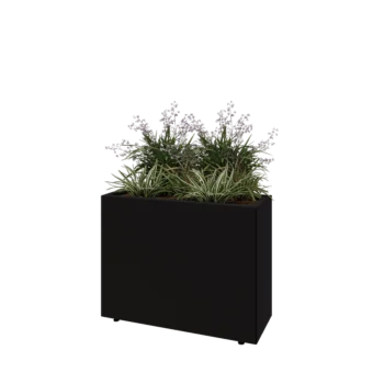 Acél virágláda - Téglalap - 80 x 30 x 60 cm - RAL9005 matt (fekete) - Fenéklemezzel - Lábakkal